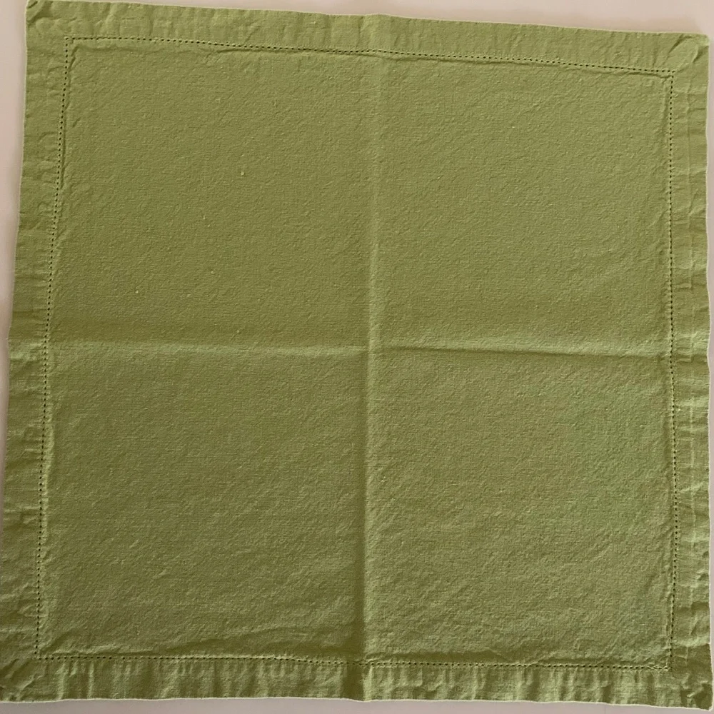 Green Linen-Cotton Hemstitched Napkins | Modern Classic Table Linens | Set of 4